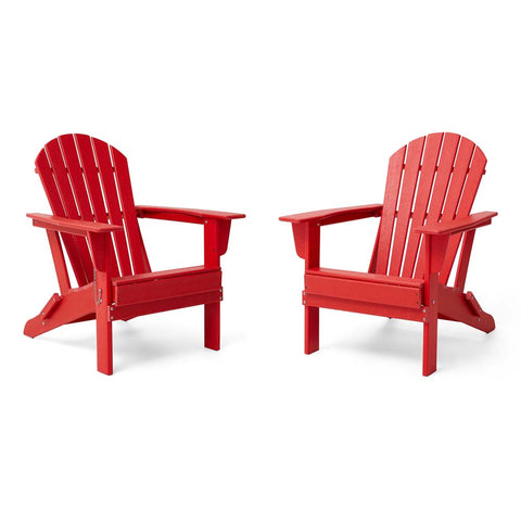 Elm PLUS Outdoor Patio Red HDPE Folding Adirondack Chair, Set of 2