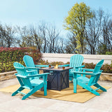 Elm PLUS 1 Piece 50000-BTU Square Tiles Top Aluminum Propane Fire Pit Table and 4 Piece Aqua HDPE Folding Adirondack Chairs