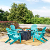 Elm PLUS 1 Piece 50000-BTU Square Tiles Top Aluminum Propane Fire Pit Table and 4 Piece Aqua HDPE Folding Adirondack Chairs