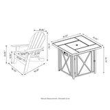 Elm PLUS 1 Piece 50000-BTU Square Tiles Top Aluminum Propane Fire Pit Table and 4 Piece White HDPE Folding Adirondack Chairs