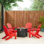 Elm PLUS 1 Piece 50000-BTU Square Tiles Top Aluminum Propane Fire Pit Table and 4 Piece Red HDPE Folding Adirondack Chairs