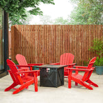 Elm PLUS 1 Piece 50000-BTU Square Tiles Top Aluminum Propane Fire Pit Table and 4 Piece Red HDPE Folding Adirondack Chairs