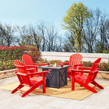 Elm PLUS 1 Piece 50000-BTU Square Tiles Top Aluminum Propane Fire Pit Table and 4 Piece Red HDPE Folding Adirondack Chairs