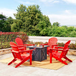 Elm PLUS 1 Piece 50000-BTU Square Tiles Top Aluminum Propane Fire Pit Table and 4 Piece Red HDPE Folding Adirondack Chairs