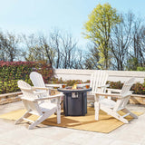 Elm PLUS 1 Piece 30000-BTU Round Slates Top Aluminum Propane Fire Pit Table and 4 Piece White HDPE Folding Adirondack Chairs