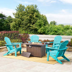 Elm PLUS 1 Piece 30000-BTU Tan Aluminum Propane Fire Pit Table and 4 Piece Aqua HDPE Folding Adirondack Chairs