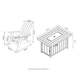 Elm PLUS 1 Piece 30000-BTU Tan Aluminum Propane Fire Pit Table and 4 Piece Aqua HDPE Folding Adirondack Chairs