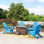 Elm PLUS 1 Piece 30000-BTU Tan Aluminum Propane Fire Pit Table and 4 Piece Pacific Blue HDPE Folding Adirondack Chairs