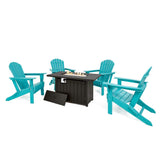 Elm PLUS 1 Piece 30000-BTU Black Aluminum Propane Fire Pit Table and 4 Piece Aqua HDPE Folding Adirondack Chairs