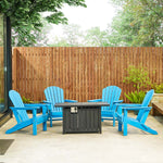 Elm PLUS 1 Piece 30000-BTU Black Aluminum Propane Fire Pit Table and 4 Piece Pacific Blue HDPE Folding Adirondack Chairs