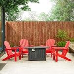 Elm PLUS 1 Piece 30000-BTU Black Aluminum Propane Fire Pit Table and 4 Piece Red HDPE Folding Adirondack Chairs