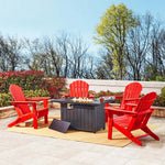 Elm PLUS 1 Piece 30000-BTU Black Aluminum Propane Fire Pit Table and 4 Piece Red HDPE Folding Adirondack Chairs