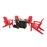 Elm PLUS 1 Piece 30000-BTU Black Aluminum Propane Fire Pit Table and 4 Piece Red HDPE Folding Adirondack Chairs