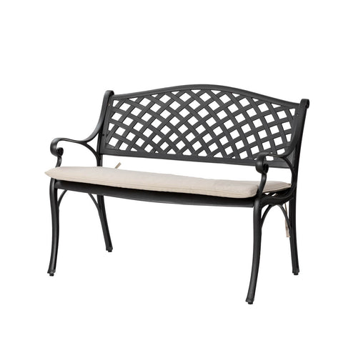 Elm PLUS Cast Aluminium Outdoor Patio Bench with Beige Cushion