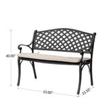 Elm PLUS Cast Aluminium Outdoor Patio Bench with Beige Cushion