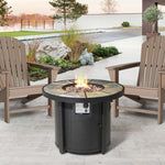 Elm PLUS 32"D 30000-BTU Round Slates Top Aluminum Propane Fire Pit Table with Polyester Cover