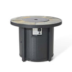 Elm PLUS 32"D 30000-BTU Round Slates Top Aluminum Propane Fire Pit Table with Polyester Cover
