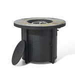 Elm PLUS 32"D 30000-BTU Round Slates Top Aluminum Propane Fire Pit Table with Polyester Cover